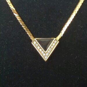 Vintage 1980s Christian Dior Modernist Black Enamel Pendant Necklacelace